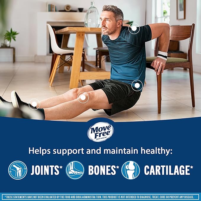 Move Free Advanced Glucosamine Chondroitin MSM + Vitamin D3 Joint Support Supplement, Supports Mobility Comfort Strength Flexibility & Bone + Immune Health - 120 Tablets (60 servings)*-SeraviaPure