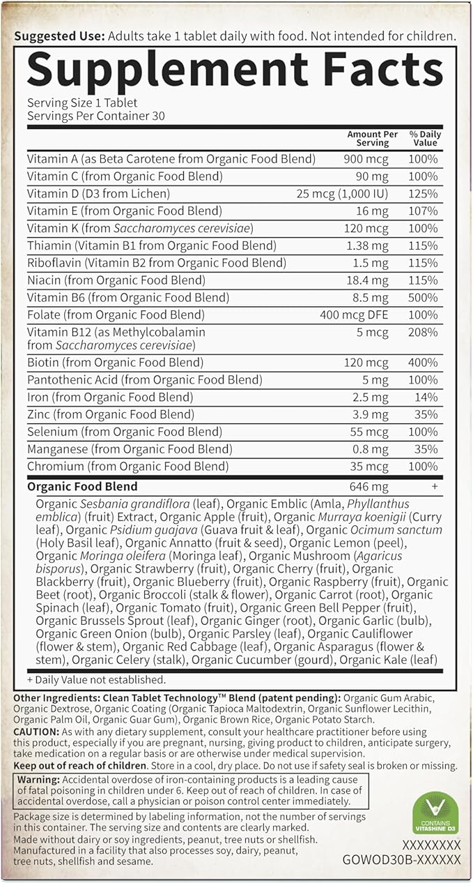 Garden of Life Organics Multivitamin for Women - Women's Once Daily Multi - Whole Food Multi with Iron, Biotin, Vegan Organic Womens Multivitamin for Health, Energy Hair Skin and Nails, 30 Tablets-SeraviaPure