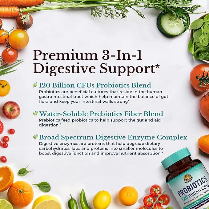 VITALITOWN Probiotics 120 Billion CFUs | 36 Strains, with Prebiotics & Digestive Enzymes for Men Women | Shelf Stable | Digestive Health & Immune Support | Vegan, Non-GMO | 30 Delayed Release Veg Caps-SeraviaPure