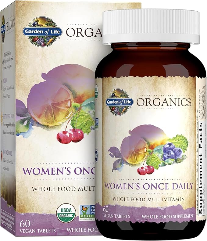 Garden of Life Organics Multivitamin for Women - Women's Once Daily Multi - Whole Food Multi with Iron, Biotin, Vegan Organic Womens Multivitamin for Health, Energy Hair Skin and Nails, 60 Tablets-SeraviaPure