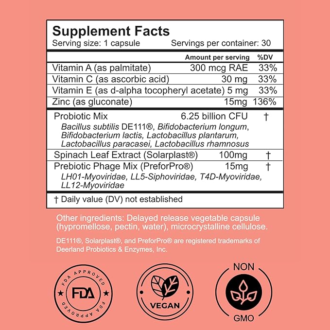 #FOBO SUPPLEMEANT to Be Acne Supplement | All Natural Daily Prebiotics Probiotics Vitamins Skin Mix with Zinc | Improve Clear Blemish-Free Radiant Skin Through Balancing Gut Health-SeraviaPure