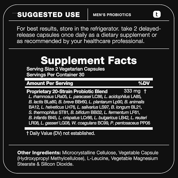 Toniiq Mens Probiotic with 20 Verified Strains – 200 Bilion CFU + 200mg FOS Prebiotic – Mens Probiotics for Gut Health - Cold-Chain & Delayed-Release – Lab-Tested Synbiotic Formula-SeraviaPure