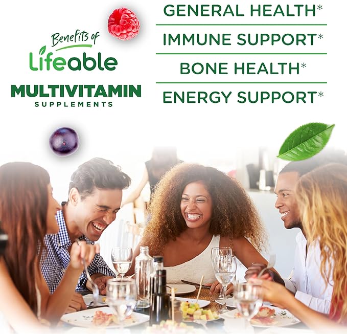 Lifeable Sugar Free Multivitamin Gummies | with Vitamin A, C, D, E, Niacin, B6, Folate, B12, Biotin, Pantothenic Acid, Iodine, Zinc | Great Tasting Adult Multivitamin Gummy | 90 Gummies-SeraviaPure