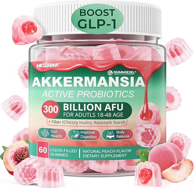 Akkermansia Probiotics Gummies with Prebiotics Fiber, 300 Billion AFU Akkermansia Muciniphila, with Polyphenol Fruits, Resistant Starch, Vitamin A D3 B2 for Metabolism, Digestive & Gut Health, 1Pack-SeraviaPure