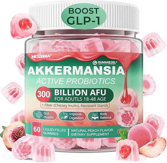 Akkermansia Probiotics Gummies with Prebiotics Fiber, 300 Billion AFU Akkermansia Muciniphila, with Polyphenol Fruits, Resistant Starch, Vitamin A D3 B2 for Metabolism, Digestive & Gut Health, 1Pack-SeraviaPure