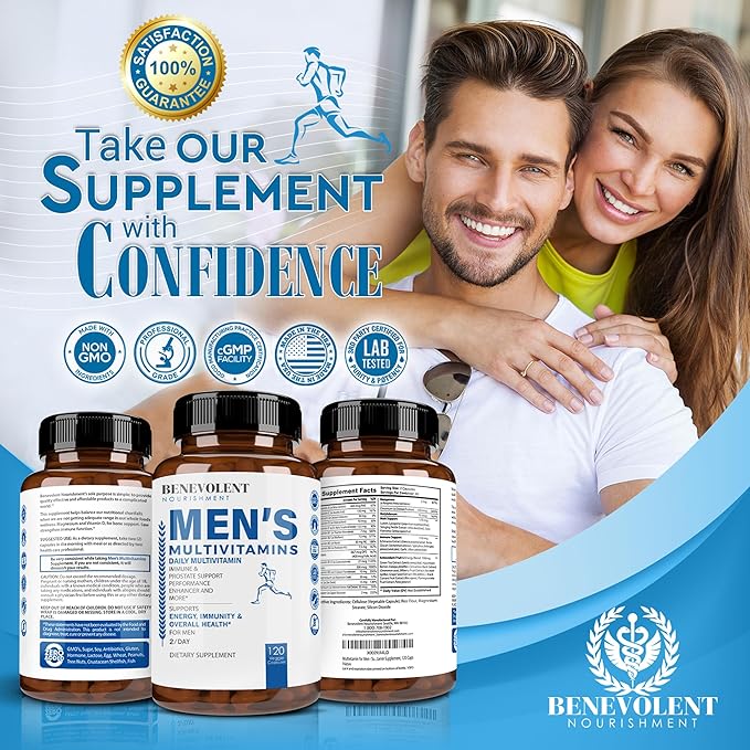 Multivitamin for Men - Supports Energy & Overall Health - Essential Daily Vitamins for Men, Biotin, Magnesium, Zinc & Antioxidant for Immune Health - Non-GMO Men Multivitamin Supplement, 120 Caps-SeraviaPure