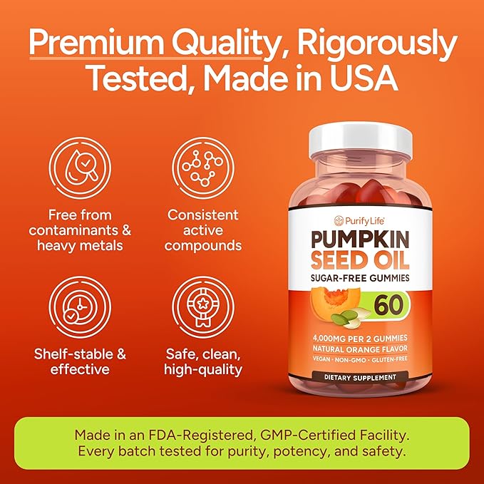 Sugar-Free Pumpkin Seed Oil Gummies (4,000mg/serving) Pumpkin Seed Oil for Hair Growth, Youthful Skin, Prostate Health, Immune & Urinary Tract Support-Natural Source of Essential Fatty Acids-60 Chews-SeraviaPure