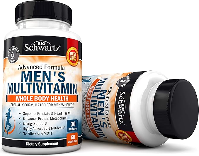Men's Multivitamin with Vitamin C A B D3 E Zinc for Immune Support - Once Daily Supplement for Energy & Heart - Antioxidants & Digestive Enzymes for Absorption - Mental Clarity & Focus Support -60 Ct-SeraviaPure