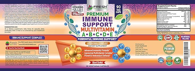 Immune Support Multivitamin for Men and Women with Vitamins A, B, C, D, E, B6, B12 - Zinc, Magnesium and Copper with Liposomal Complex for Enhanced Absorption - Daily Antioxidant Boost - 90 Vegan Caps-SeraviaPure