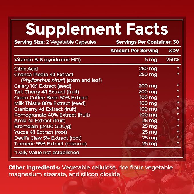 #1 URIC GO Uric Acid Cleanse Support Supplement for G.O.U.T - Natural Kidney Cleanse Detox Formula Chanca Piedra, Celery Seed, Tart Cherry, Cranberry, Pomegranate, Turmeric, Vegan Non-GMO 60 Capsules-SeraviaPure