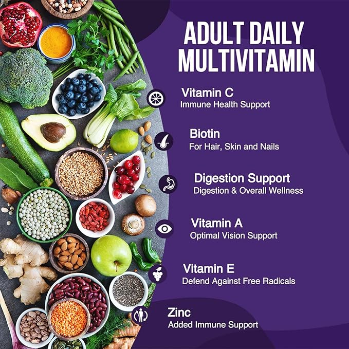 Multivitamin Gummies - Nature's Daily Gummy Multivitamins for Adults, Women & Men with Vitamins A, C, E, B6, B12, and Minerals - Natural Multi Vitamin Supplement, Non-GMO, Berry Flavor - 120 Gummies-SeraviaPure