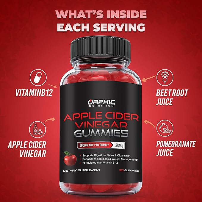 Apple Cider Vinegar Gummies - 1000mg - Formulated to Support Normal Energy Levels & Gut Health - Supports Digestion, Detox & Cleansing - ACV Gummies W/VIT B12, Beetroot (60 Gummies)-SeraviaPure
