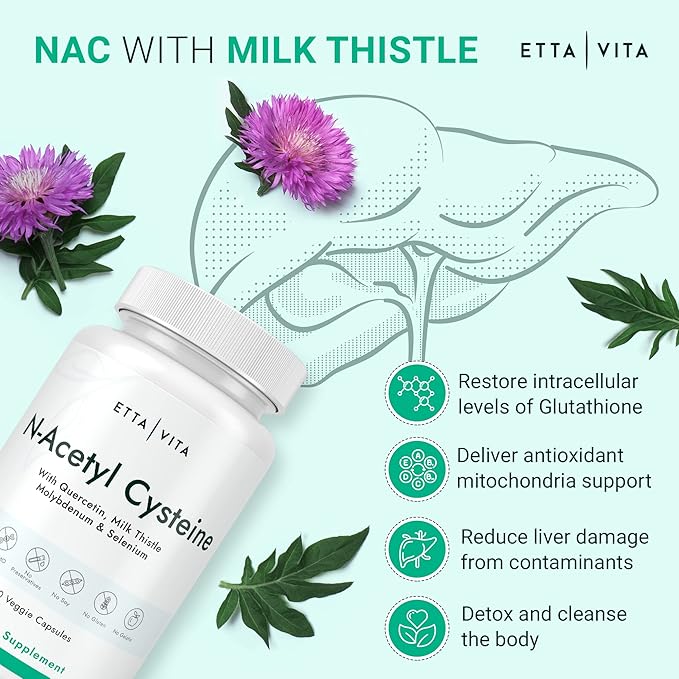 Vegan Liver Detox & Cleanse - NAC Supplement N-Acetyl Cysteine 600mg with Quercetin, Milk Thistle, Molybdenum & Selenium, N-Acetyl-Cysteine Capsules for Immune Support, Respiratory & Brain Health-SeraviaPure