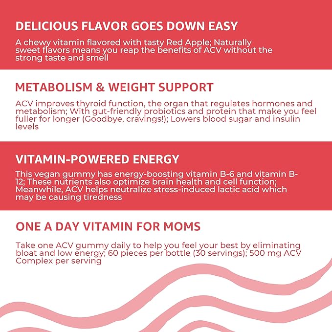 Baby Blues Apple Cider Vinegar Gummies - Vegan, Non-GMO & Gluten-Free, Postpartum Dietary Supplement with Both Vitamin B-6 & B12, 60 Pieces per Bottle-SeraviaPure