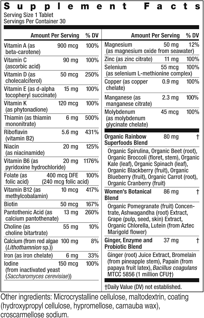 Rainbow Light Womens One High-Potency Daily Multivitamin, Womens Multivitamin Provides High-Potency Immune Support, With Vitamin C, Biotin and Ashwagandha, Vegetarian, 30 Count-SeraviaPure
