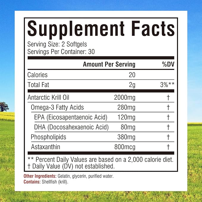 Innate Vitality Antarctic Krill Oil 2000mg 60 Softgels, Omega 3s, DHA, EPA & Astaxanthin, Phospholipids, Brain, Concentration, Heart, Bone, Immune Health, Superior Absorption vs Fish Oil, No Fish Burp