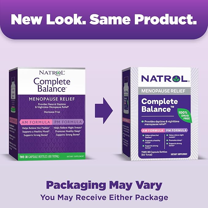 Natrol Complete Balance, Dietary Supplement for Menopause Relief, A.M./P.M. Menopause Relief for Women, 60 Capsules, Up to a 30 Day Supply-SeraviaPure