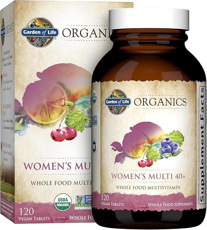 Garden of Life Organics Vitamins for Women 40 Plus - 120 Tablets, Womens Multi 40 Plus, Vegan Vitamins for Women Over 40, Hormone & Breast Health Support Blend, Whole Food Womens Multivitamin-SeraviaPure