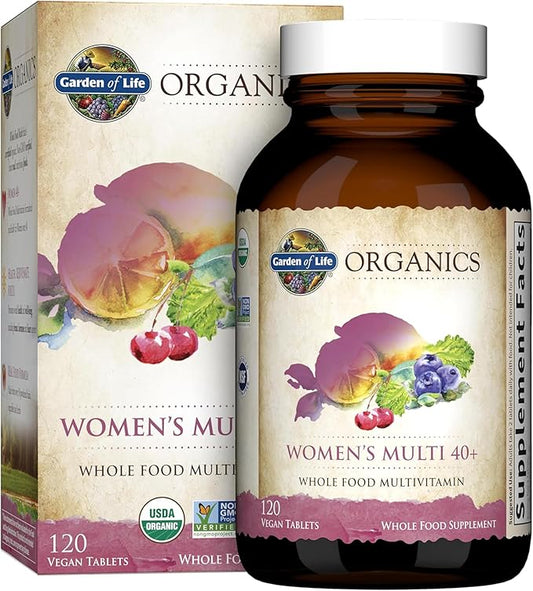 Garden of Life Organics Vitamins for Women 40 Plus - 120 Tablets, Womens Multi 40 Plus, Vegan Vitamins for Women Over 40, Hormone & Breast Health Support Blend, Whole Food Womens Multivitamin-SeraviaPure