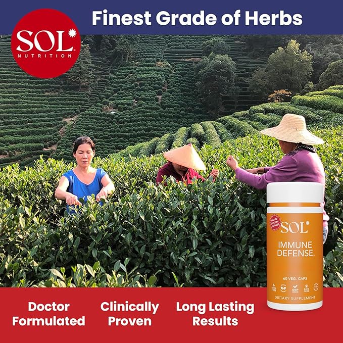Immune Defense Supplement: Clears Allergens, Builds Strong Immune System, 15X More Powerful, Astragalus, Goto Kola, Andrographis, 60 Easy-to-Swallow Capsules, SOL Nutrition