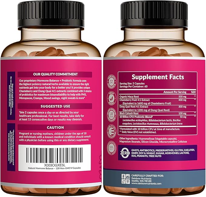 (2 Pack) Hormone Balance + Probiotics for Women (3450mg) Natural Relief for Menopause, Hot Flashes, PMS, Bloating | 4:1 Chasteberry, Dong Quai, Black Cohosh | Non GMO|240 V Capsules-SeraviaPure