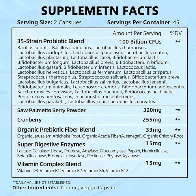 ZEBORA Probiotics for Men 100 Billion CFU - Probiotics for Digestive Health, Men's Probiotics Supplement, Prebiotics & Enzymes, for Prostate Health with Saw Palmetto | 90 Veg Capsules-SeraviaPure