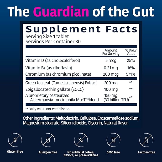 Akkermansia Company Healthy Weight - Akkermansia Probiotic, Akkermansia Muciniphila, GLP-1, Metabolic Vitamins, GLP-1 Supplement for Gut Health, Chromium, Green Tea Leaf - 30 Tablets (Pack of 1)-SeraviaPure