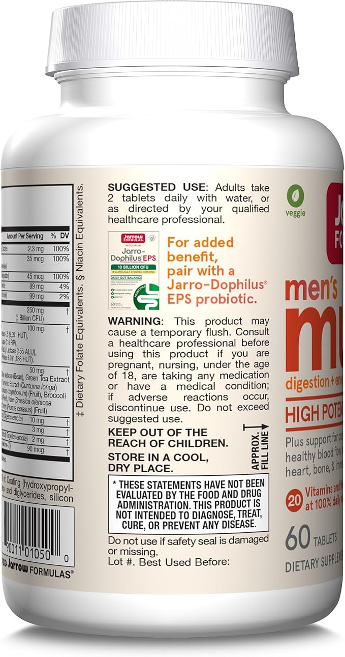Jarrow Formulas Men's Multi+ Multivitamins, Multivitamin for Men, 60 Tablets, 30 Day Supply-SeraviaPure