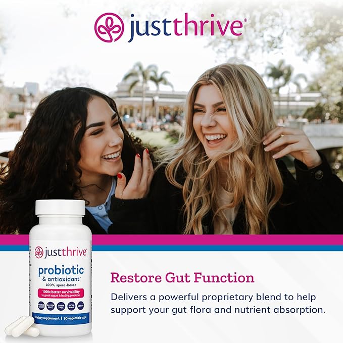 Just Thrive Probiotic & Antioxidant Supplement - 100% Spore-Based Digestive and Immune Support - Gluten Free, 30 Caps-SeraviaPure