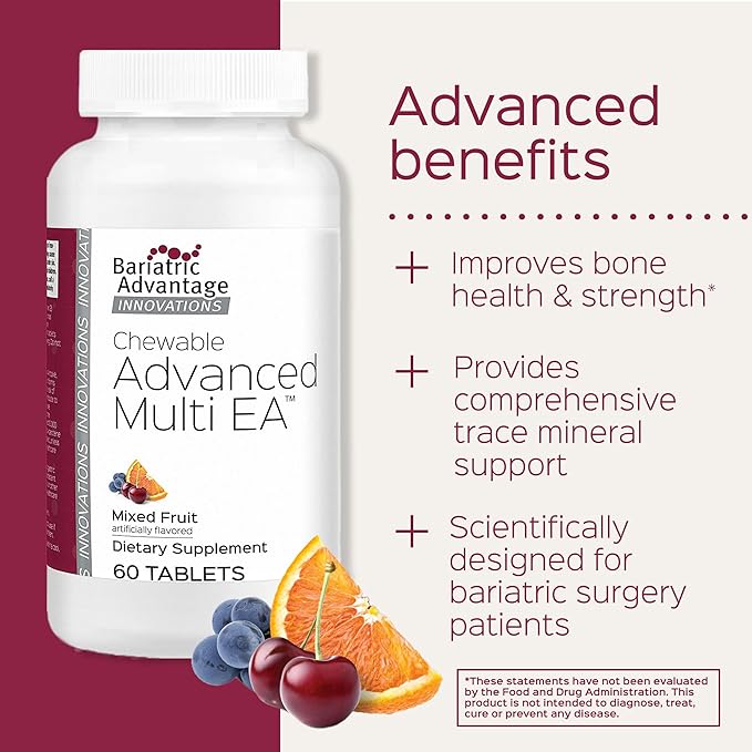 Bariatric Advantage Chewable Advanced Multi EA - High Potency Daily Multivitamin for Bariatric Surgery Patients - Mixed Fruit Flavor - 60 Count-SeraviaPure