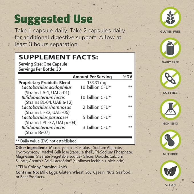 Master Supplements Theralac - 30 Capsules, Pack of 3 - Multi-Strain Probiotic for Optimal Gut Health + Gas & Bloating Relief - Gluten Free - 90 Servings-SeraviaPure