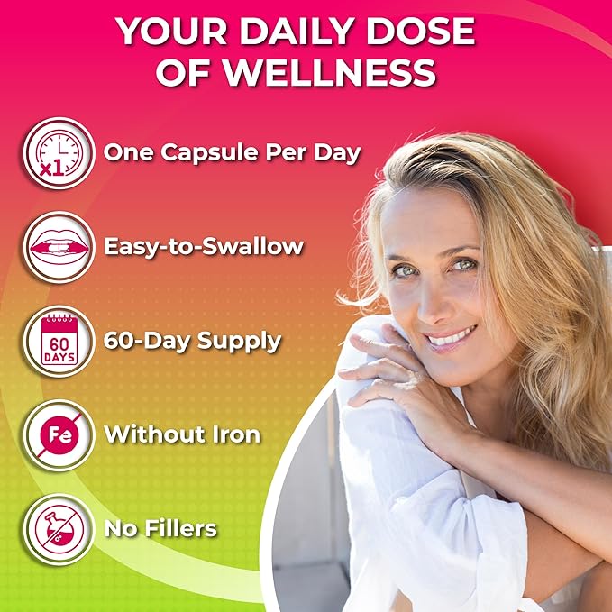 Women's Daily Multivitamin 50 plus - Vegan Multivitamin for Women 50 and over with Biotin, Organic Superfoods, B-Complex, Lutein for Optimal Health, Energy, Gut & Eye Support, Easy to Swallow Capsules-SeraviaPure