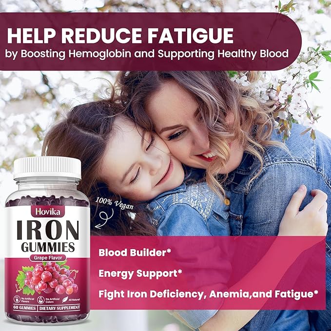 (2 Pack) Iron Gummies Supplement for Women & Men, Iron Supplements for Anemia with Vitamin C, B12, Folate-Blood Builder & Energy Support for Iron Deficiency - Grape Flavor, Vegan, 120 Gummies-SeraviaPure