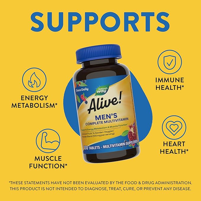 Nature's Way Alive! Men's Complete Daily Multivitamin, Supports Energy Metabolism & Muscle Function*, with B-Vitamins, Gluten Free, 130 Tablets (Packaging May Vary)-SeraviaPure