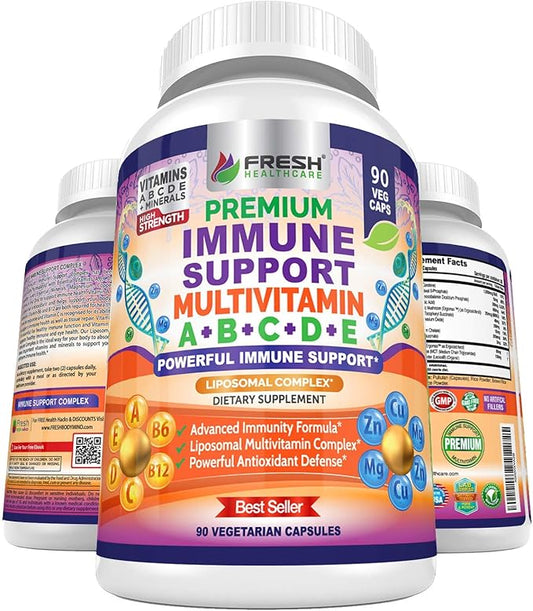 Immune Support Multivitamin for Men and Women with Vitamins A, B, C, D, E, B6, B12 - Zinc, Magnesium and Copper with Liposomal Complex for Enhanced Absorption - Daily Antioxidant Boost - 90 Vegan Caps-SeraviaPure