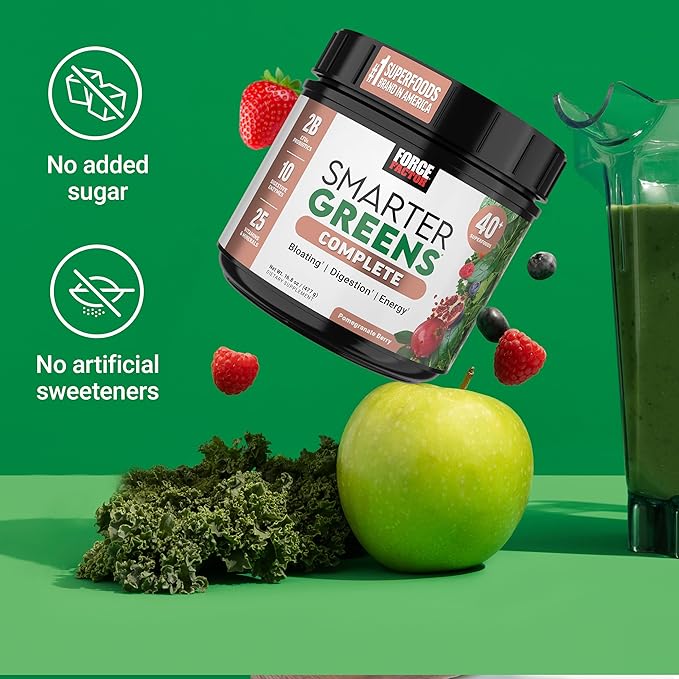 Force Factor Smarter Greens Superfoods + Digestion Powder, 3-Pack, Greens Powder with 2 Billion Probiotics, Digestive Enzymes, and Antioxidants to Detox, Cleanse, and Support Immunity, 90 Servings-SeraviaPure