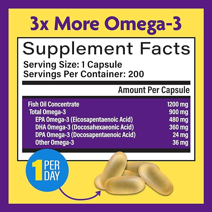 InnovixLabs Triple Strength Omega 3 Fish Oil Supplement, 900 mg, Pure EPA DHA Omega 3 Supplement Brain and Joints, Burpless Omega-3 for Women and Men with Enteric Coating, 200 Capsules-SeraviaPure