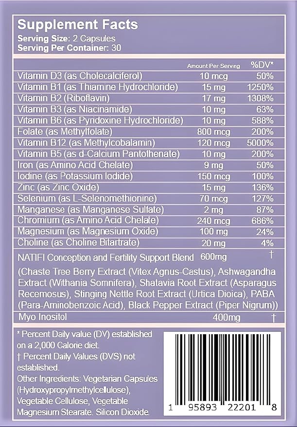 (2 Bottles Fertility Prenatal Vitamins Regulate Cycles Balance Hormones, Aid Ovulation. Conception Multivitamin for Women. 60 Caps Folic Acid, Myo Inositol, Vitex-SeraviaPure
