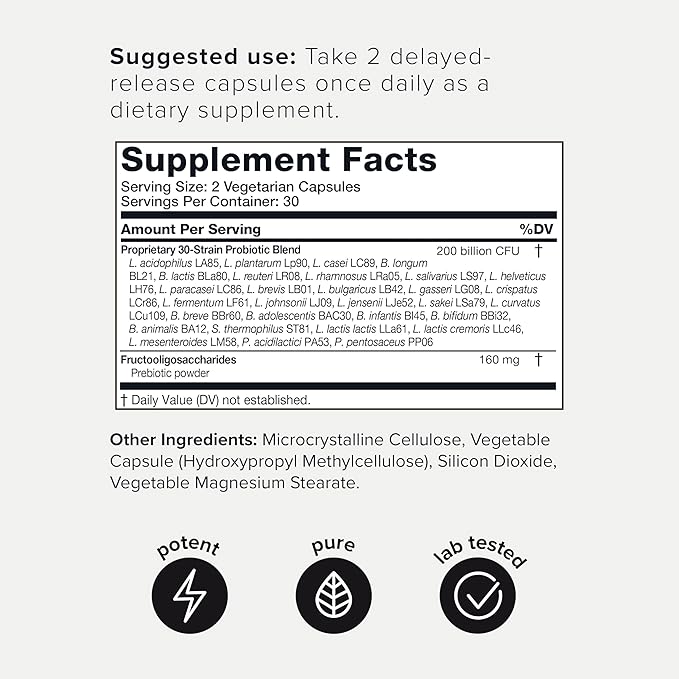 Toniiq 200 Billion CFU Probiotic Supplement 30 Verified Third-Party Tested Strains - Fully Shelf-Stable Probiotics Formula with Prebiotic Blend - Extended Release Capsules-SeraviaPure