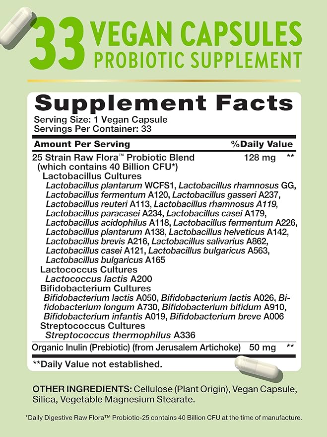 Raw Flora Probiotic with Prebiotics | 40 Billion CFU | Daily Digestive Vegan Capsules | Gluten Free Supplement for Men and Women | by Nature's Truth-SeraviaPure