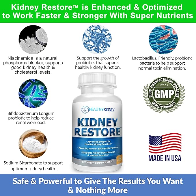 Kidney Restore Kidney Cleanse and Kidney Health Supplement to Support Normal Kidney Function, Vitamins for Kidney Health 60 caps-SeraviaPure