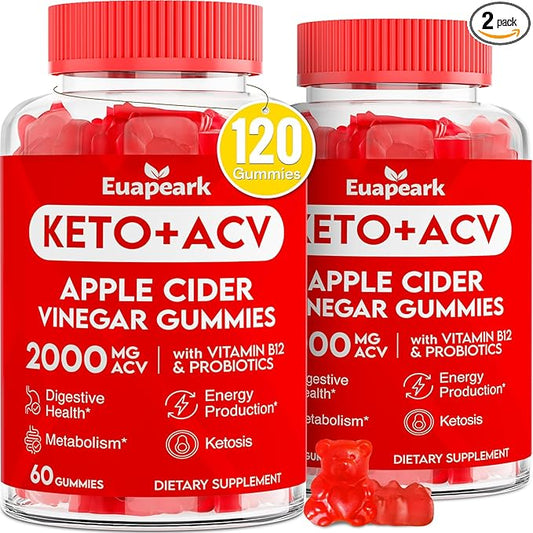 Apple Cider Vinegar Gummies, Keto ACV Gummies with Probiotics, Vitamin B12 & Keto Support, 2000 mg ACV Gummies with Mother for Digestion, Metabolism, Cleanse & Detox Diet, Vegan, Low Sugar, 120 Counts-SeraviaPure