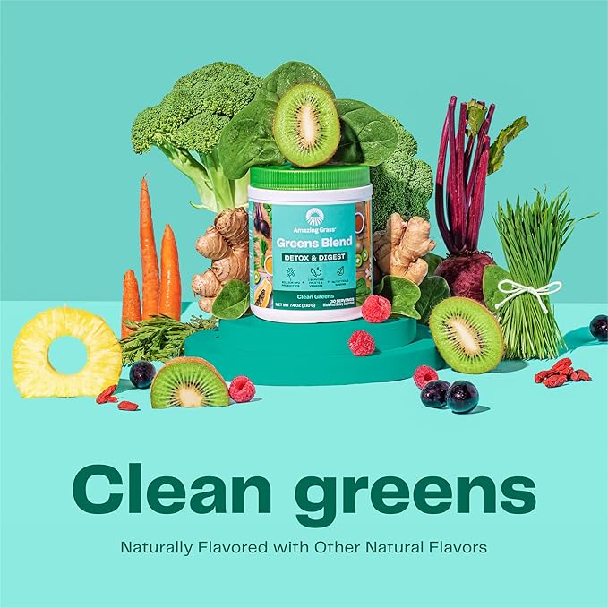 Amazing Grass Greens Superfood Detox & Digest: Greens Powder with Digestive Enzymes & Probiotics, Clean Green, 30 Servings (Packaging May Vary)-SeraviaPure