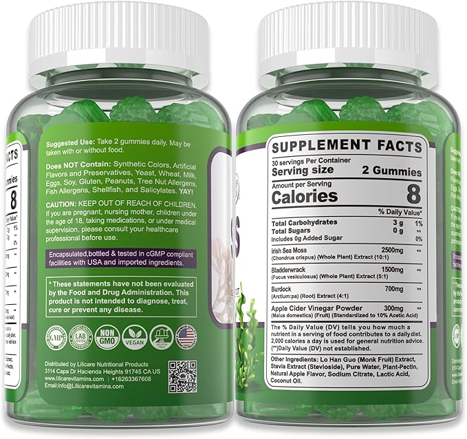 (2 Pack) Sea Moss Gummies - Irish Sea Moss Gummies for Adults & Kids - Advanced Superfood Seamoss Supplement with Organic Bladderwrack & Burdock Root Extract，ACV for Daily Immune, Gut Cleanse, Vegan
