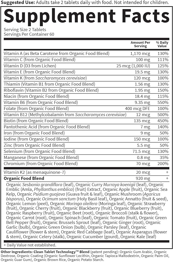 Garden of Life Organics Multivitamin for Women, Womens Multi with Vitamin C, D, Folate, B6, B12, Biotin, Iron, Vegan Whole Food Vitamins for Women, Energy, Skin, Nails, 120 Tablets-SeraviaPure