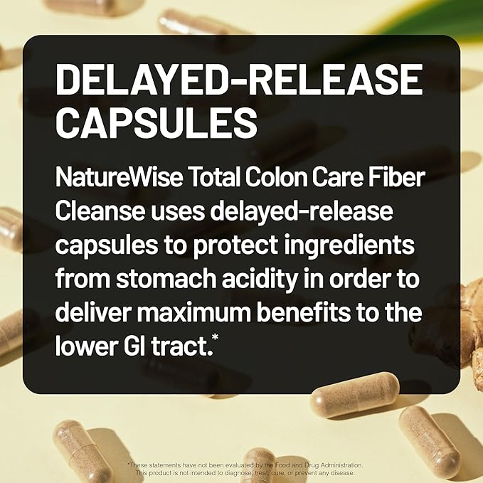 NatureWise Total Colon Care Fiber Cleanse - Natural Laxative Blend - Herbal Laxatives, Prebiotics, & Enzymes for Regularity, Digestion, Weight & Gut Health - Non-GMO - 60 Capsules[30-Day Supply]-SeraviaPure