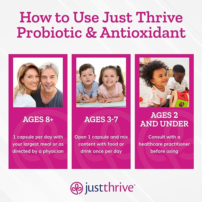 Just Thrive Probiotic & Antioxidant Supplement - 100% Spore-Based Digestive and Immune Support - Gluten Free, 30 Caps-SeraviaPure