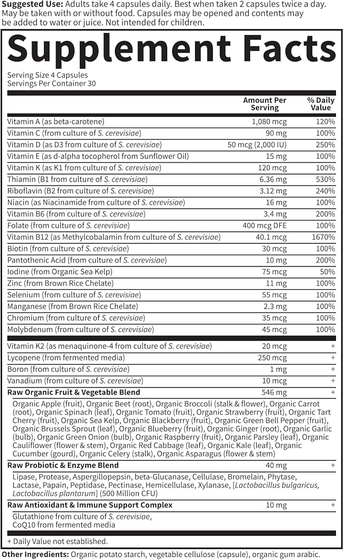 Garden of Life Multivitamin for Men - Vitamin Code 50 & Wiser Men's Raw Whole Food Vitamin Supplement with Probiotics, Vegetarian, 120 Capsules-SeraviaPure