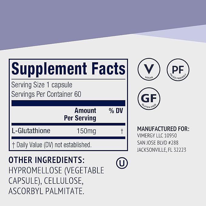 Vimergy Glutathione – Supports Liver Detox* – Superfood for Cellular Health & Antioxidant Support* – Kosher, Vegan & Gluten-Free – 60 Capsules-SeraviaPure