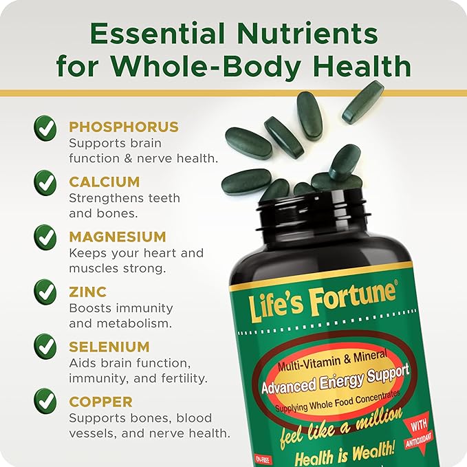 Life's Fortune Multivitamin All Natural Energy Source Supplying Whole Food Concentrates, Antioxidants, Amino Acids, Enzymes, Trace Minerals & More (90 Count (Pack of 1))-SeraviaPure